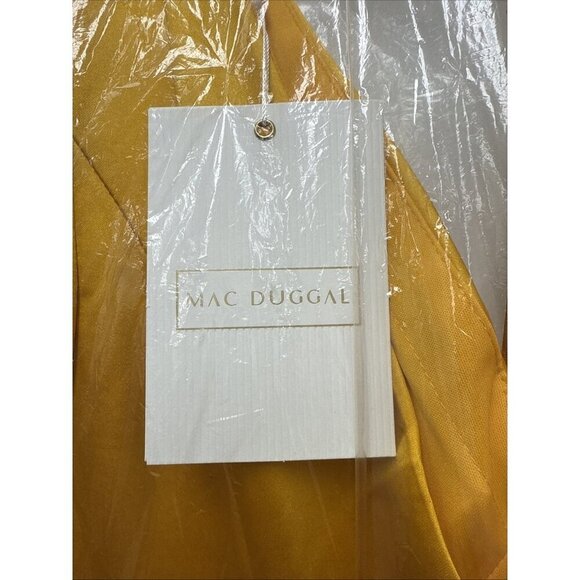 Mac Duggal Size 14 Yellow Mango 12404 Long Sleeve Satin Formal Gown Dress Prom - Picture 6 of 9